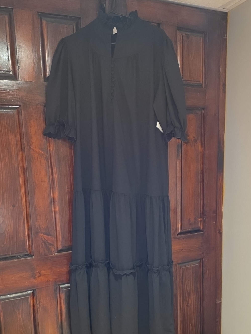 Pomander Place Black Ruffle-Trim Maxi Dress